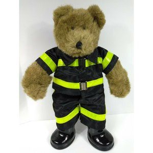 Build-A-Bear Light Brown Furry Shaggy Teddy Bear Plush 17" + FIREMAN 🔥 OUTFIT